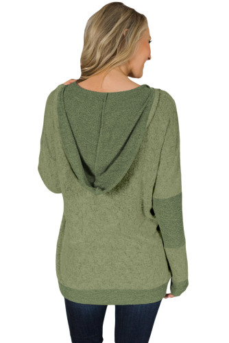 Army Green V Neck Patchwork Design Hoodie
