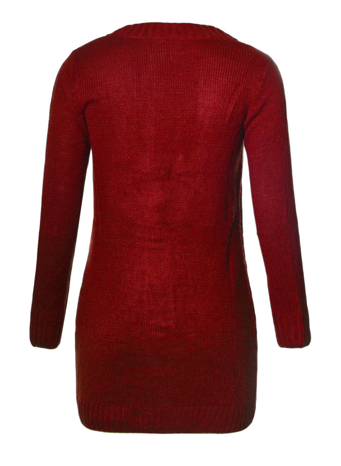 Burgundy Front Pocket and Buttons Closure Cardigan