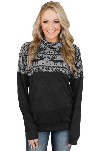 TOUCH OF CHRISTMAS REINDEER COWL NECK TOP BLACK