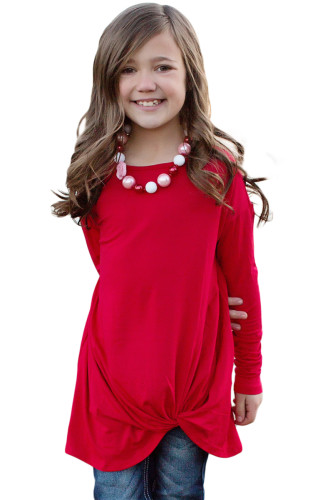 Red Twist Knot Detail Long Sleeve Girl's Top