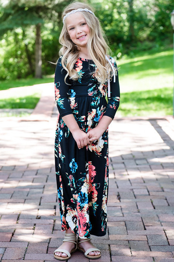 Black Floral Maxi Dress for Girls