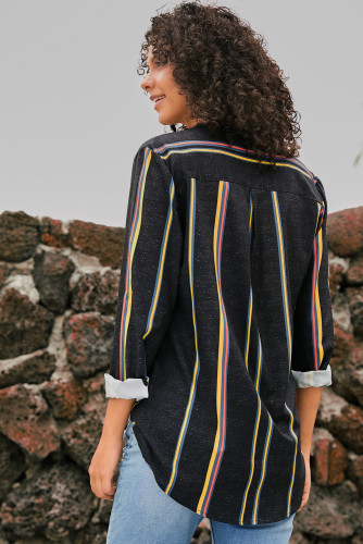 Yellow Charcoal Striped Modern Women Shirt