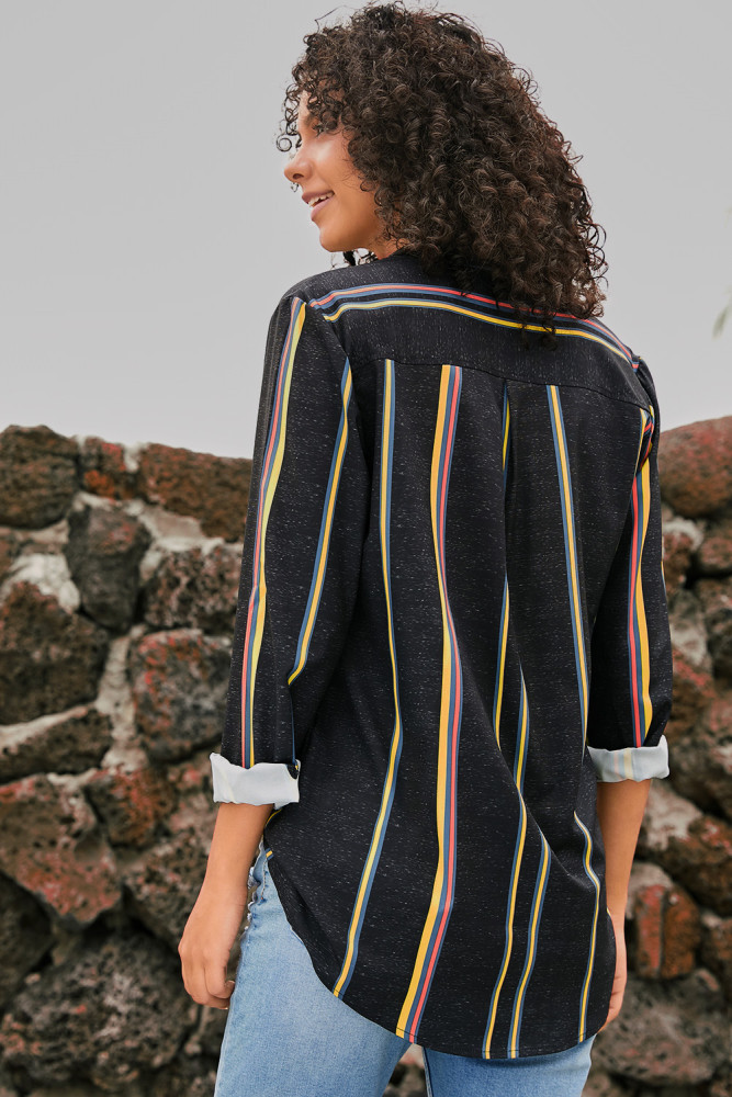 Yellow Charcoal Striped Modern Women Shirt
