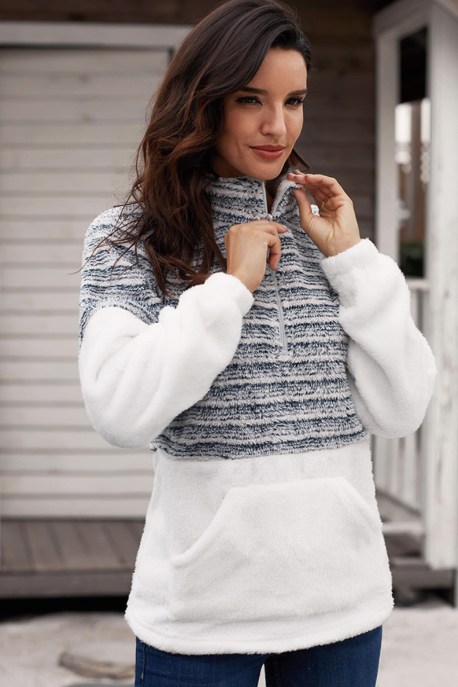 Navy Fuzzy Striped Furry Sweatshirt