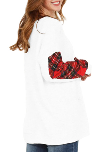 Scotland Plaid Contrast Sleeve White Sweatshirt