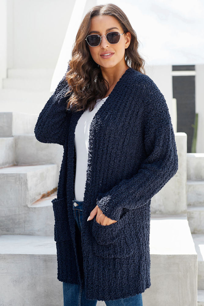 Teal Blue Pebble Beach Textured Cardigan