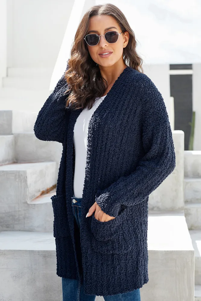 Teal Blue Pebble Beach Textured Cardigan