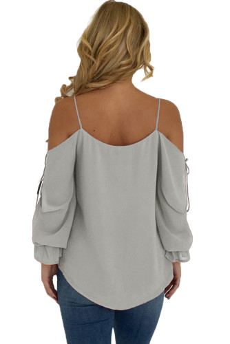 Gray Spaghetti Strap Cold Shoulder Long Sleeve Top