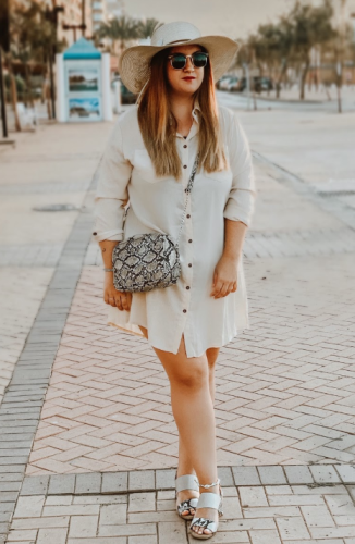 Apricot Long Sleeve Button Down Crepe Shirt Dress
