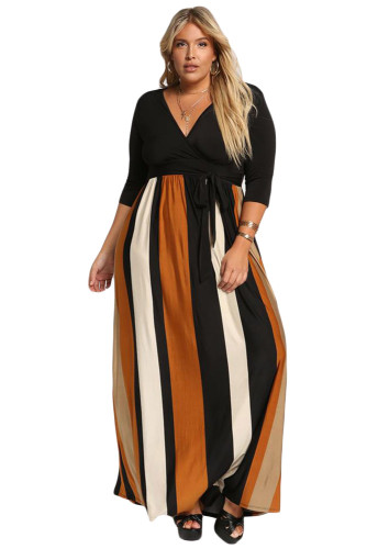 Mustard Color Blocked Skirt Plus Size Maxi Dress