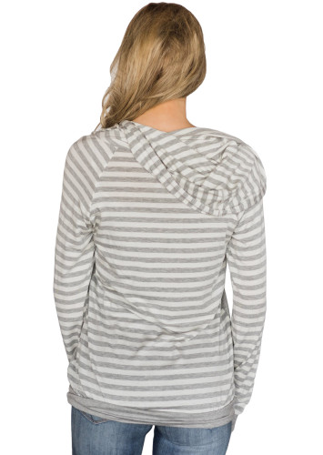 Light Gray Double Hooded Striped Sweatshirt