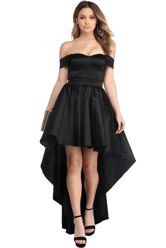 Black Off Shoulder Party Taffeta Gown