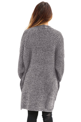Gray Chenille Buttoned Sweater Cardigan