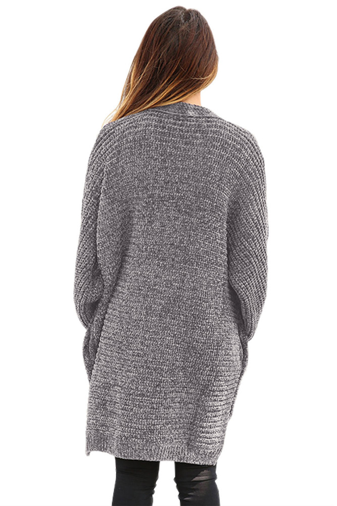 Gray Chenille Buttoned Sweater Cardigan