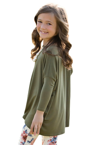 Olive Green Soft Cotton Long Sleeve Girl Top