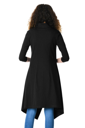 Black Cowl Neck Asymmetric Wrap Long Tunic