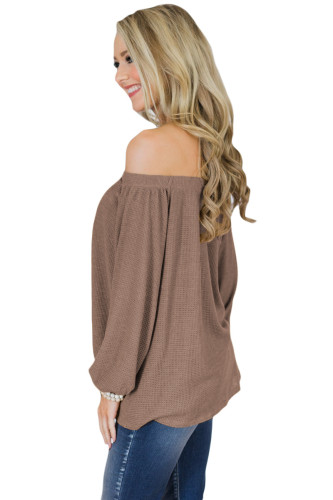 Khaki Button Front Tie Detail Off Shoulder Top