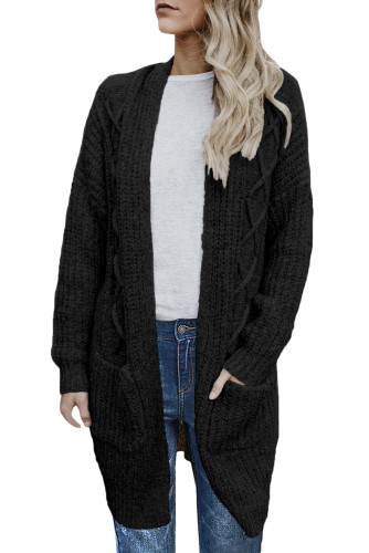 Black Pocketed Cable Knit Cardigan