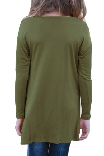 Army Green Twist Knot Detail Long Sleeve Girl's Top