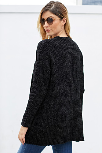 Black Long Sleeved Sweater Cardigan with Pockets