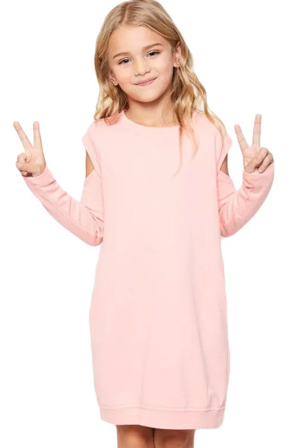 Pink Cold Shoulder Girl's Sweatshirt Dress