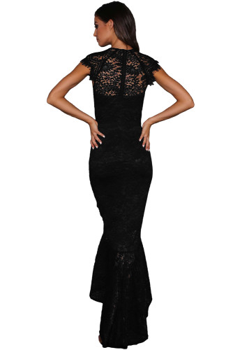 Black Lace Overlay Embroidered Mermaid Dress