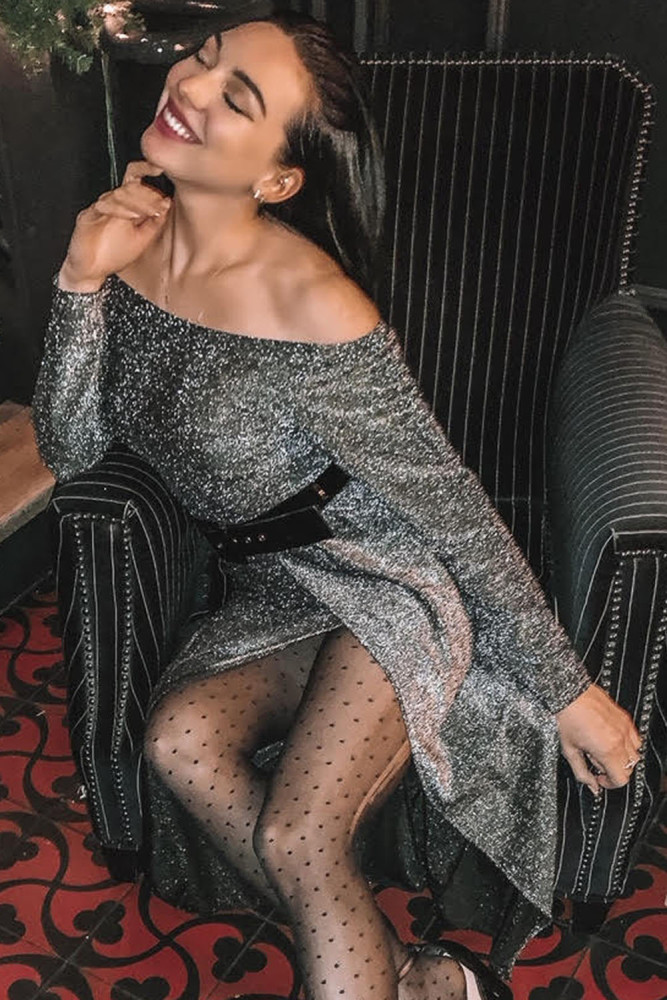 Black Metallic Glitter Off Shoulder Formal Dress