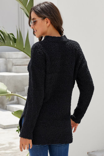 Black Cozy Fall Popcorn Pullover Sweater