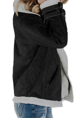 Black Faux Suede Jacket with Zipper Pockets