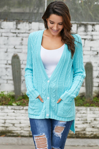 Blue Button the Deep V Front Cable Sweater Cardigan