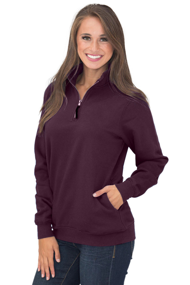 Burgundy Pocket Style Quarter Zip Sweatshirt