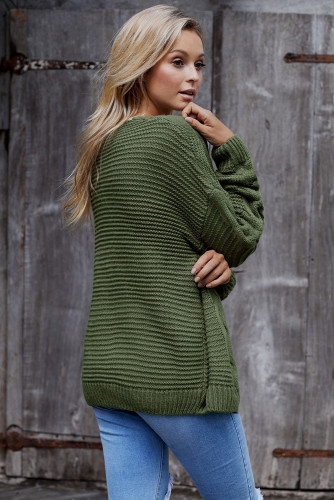 Green Chunky Wide Long Sleeve Knit Cardigan