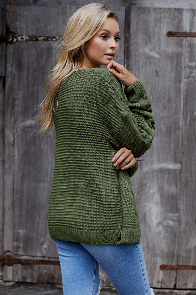 Green Chunky Wide Long Sleeve Knit Cardigan