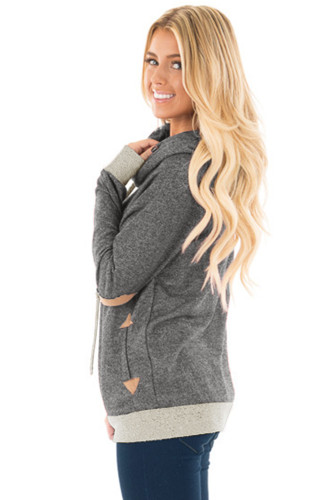Contrast Patch Detail Gray Cowl Neck Sweatshirt