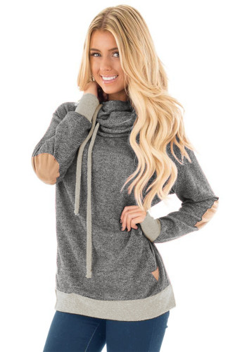 Contrast Patch Detail Gray Cowl Neck Sweatshirt