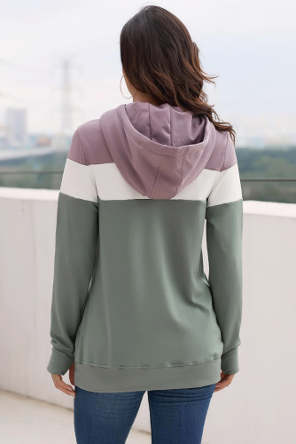 Dark Purple Hooded Green Colorblock Sweatshirt