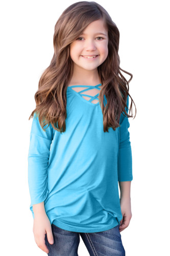 Turquoise Long Sleeve Crisscross Top for Girls