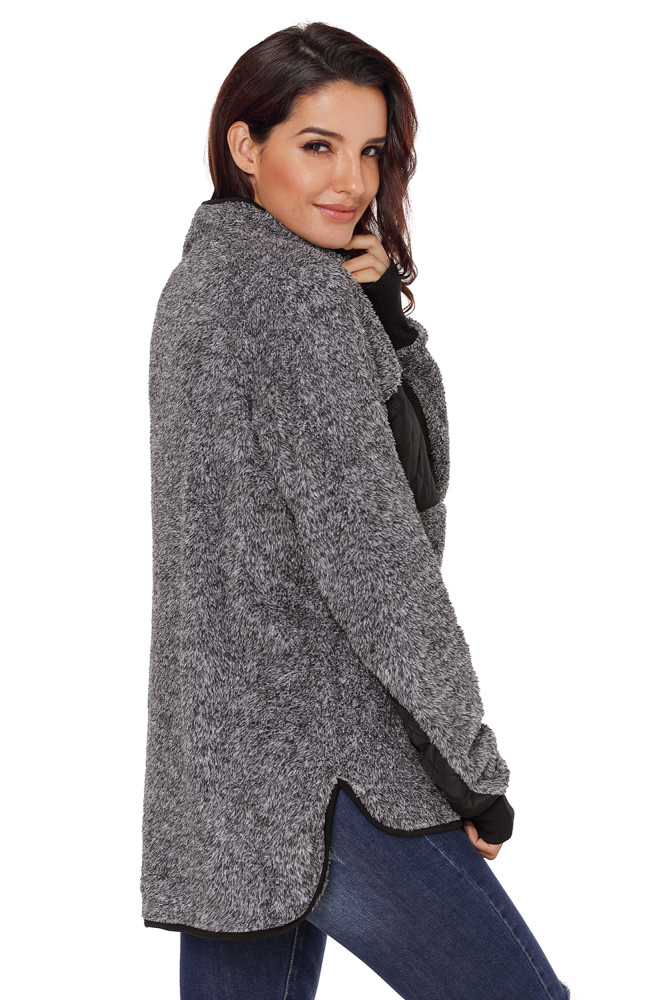 Charcoal Fleece Asymmetrical Snap Pullover
