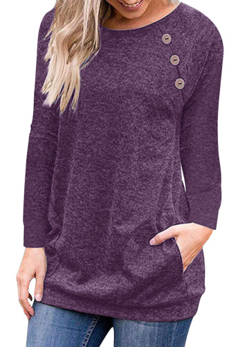 Triple Button Detail Purple Heather Sweatshirt
