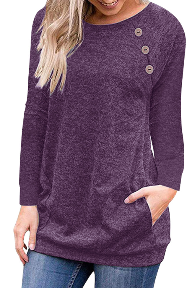 Triple Button Detail Purple Heather Sweatshirt