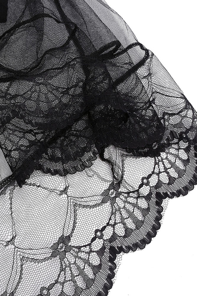 Black Lace Tulle Overlay Hi-lo Hem Skirt