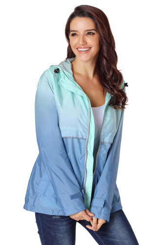 Blue Ombre Zipper Lapel Suit Blazer