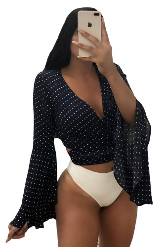 Black Polka Dot Flare Sleeve Blouse