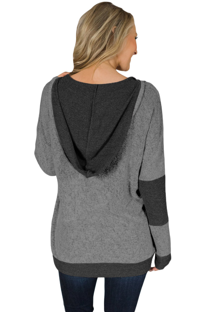 Charcoal V Neck Patchwork Design Hoodie