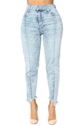 Acid Wash Designful Seam Accent Raw Hem Jeans
