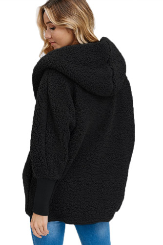 Black Woolen Fur Horn Button Oversize Jacket