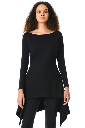 Black Long Sleeve Asymmetric Hem Top