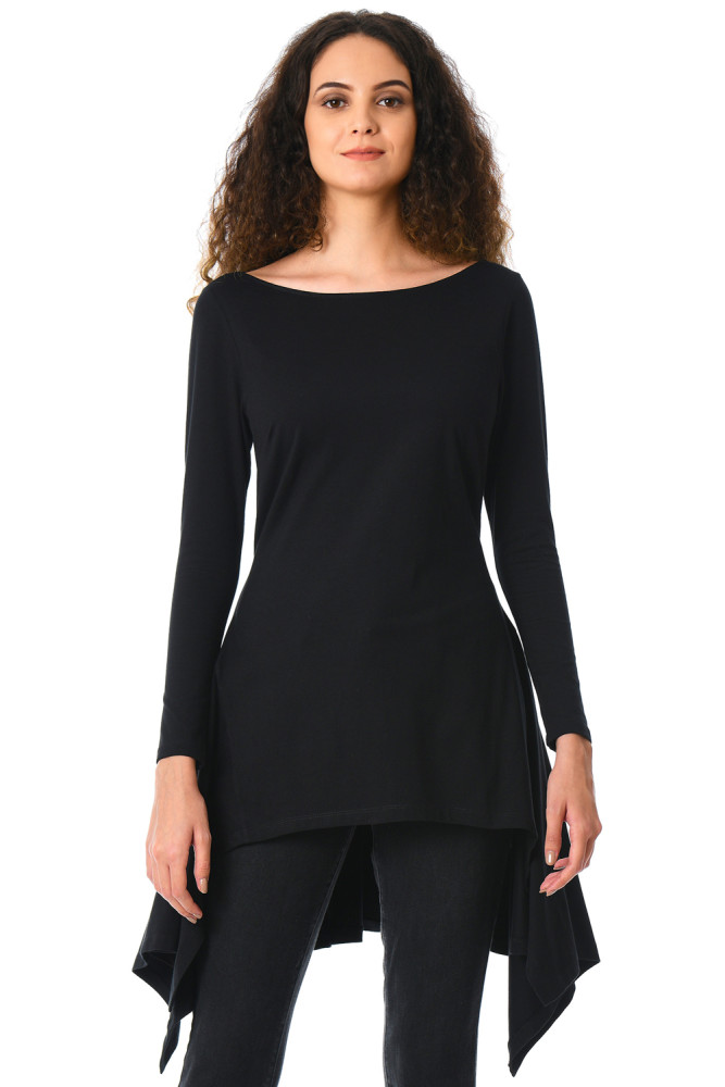 Black Long Sleeve Asymmetric Hem Top