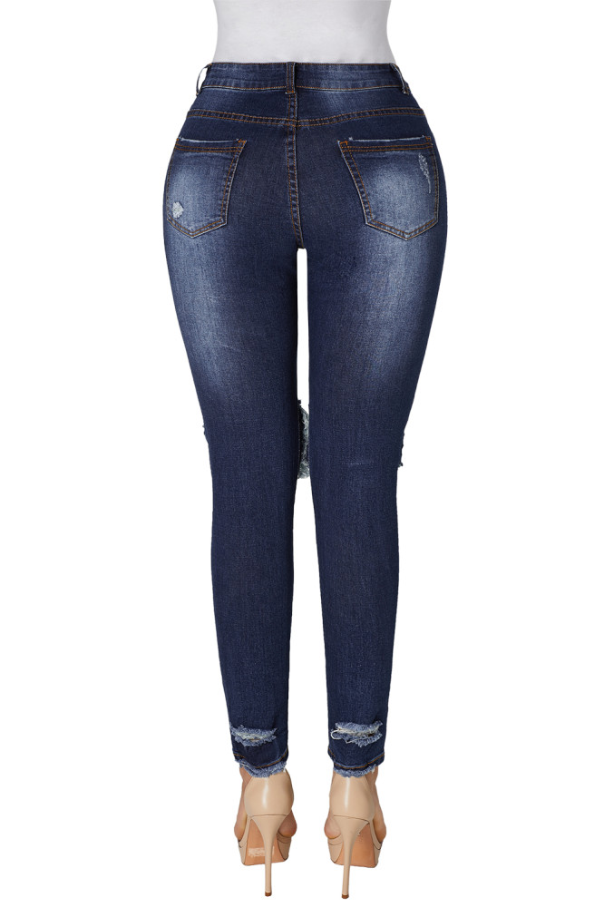 Dark Blue Destroyed Skinny Jeans