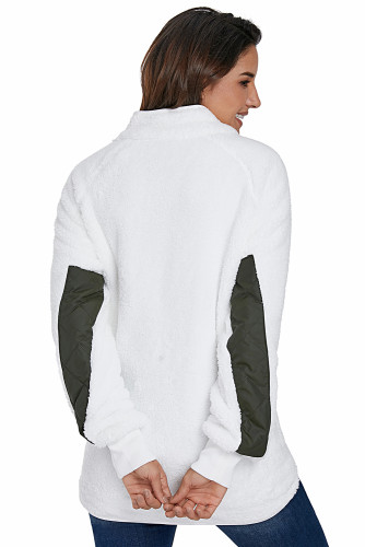 White Fleece Asymmetrical Snap Pullover